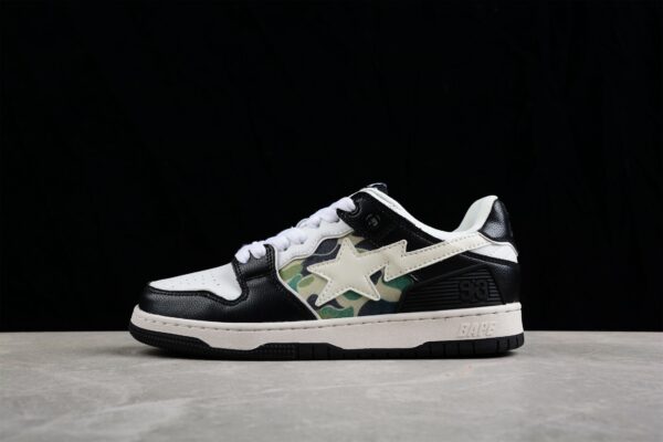 Bape Sta Low-Top Sneakers In Black, White, And Camo